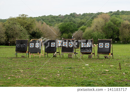archery targets in the field in Bethlehem of Galilee in Israel archery targets in the field in Bethlehem of Galilee in Israel 141183717