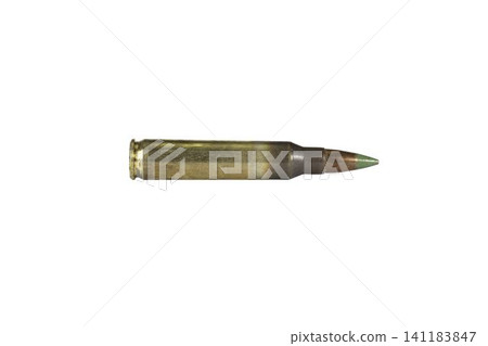 Assault rifle cartridges caliber 5.56 in a clip on a transparent background 141183847