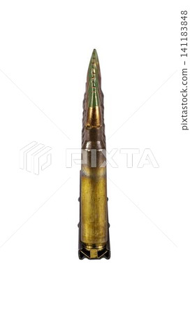 Assault rifle cartridges caliber 5.56 in a clip on a transparent background 141183848