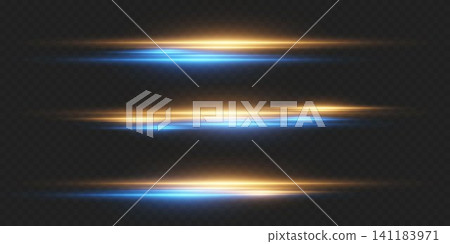 Abstract blue and gold light streaks moving across a dark background 141183971