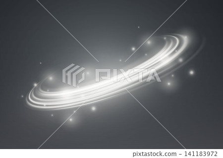 Glowing light trails swirling with sparkling particles on a dark background Glowing light trails swirling with sparkling particles on a dark background 141183972