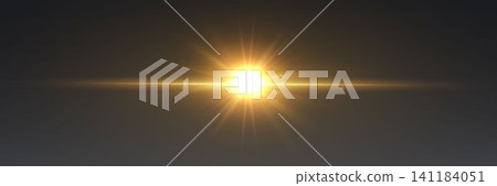 Golden light burst creating a horizontal flare on a dark gradient backdrop 141184051