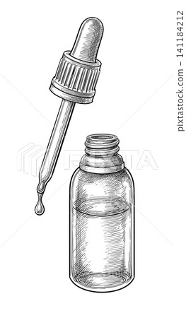 Essential oil bottle with glass dropper ink sketch Essential oil bottle with glass dropper ink sketch 141184212