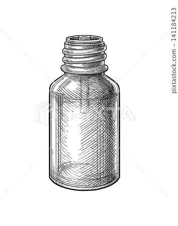 Glass essential oil bottle without cap ink sketch. 141184213