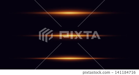 Three horizontal glowing orange beams on a dark background showing speed and technology 141184716