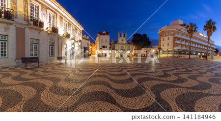 Pra a 5 de Outubro at Blue Hour in Cascais Portugal with Portuguese Pavement Pra a 5 de Outubro at Blue Hour in Cascais Portugal with Portuguese Pavement 141184946