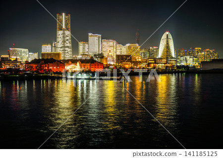 Minato Mirai office whole building light up Minato Mirai office whole building light up 141185125