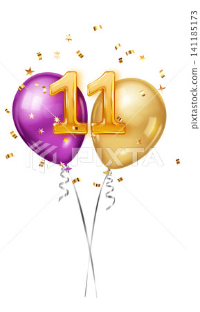 Happy 11th birthday celebration balloons. Happy 11th birthday celebration balloons. 141185173
