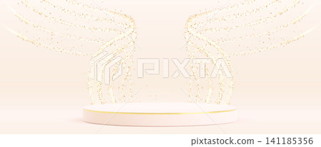 White podium with gold glitter on light background White podium with gold glitter on light background 141185356