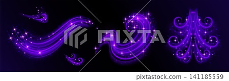 Purple magic sparkle trails with glowing stars Purple magic sparkle trails with glowing stars 141185559
