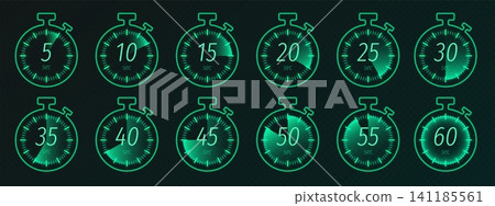 Modern stopwatch and timer, neon countdown icons Modern stopwatch and timer, neon countdown icons 141185561