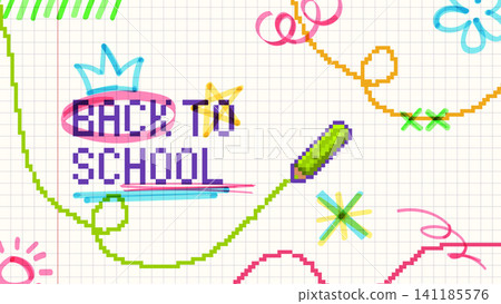 Back to school pixel art background with pencil Back to school pixel art background with pencil 141185576