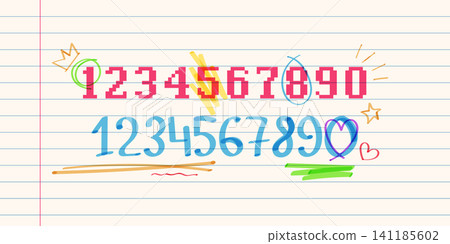 Hand drawn marker highlights, numbers, underlines Hand drawn marker highlights, numbers, underlines 141185602