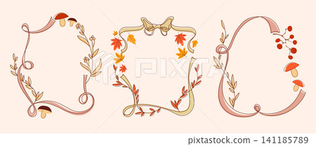Autumn wreath whimsical frames with yellow leaves Autumn wreath whimsical frames with yellow leaves 141185789