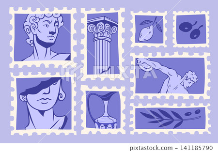 Ancient Greek sketch stamps with classical design Ancient Greek sketch stamps with classical design 141185790