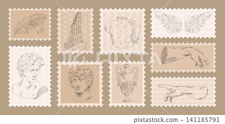 Ancient Greek sketch stamps with classical design Ancient Greek sketch stamps with classical design 141185791
