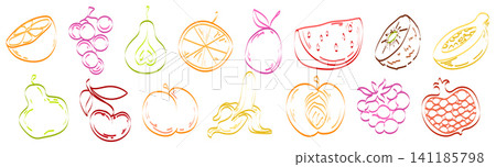 Hand drawn crayon doodle fruit set, sketch icons Hand drawn crayon doodle fruit set, sketch icons 141185798