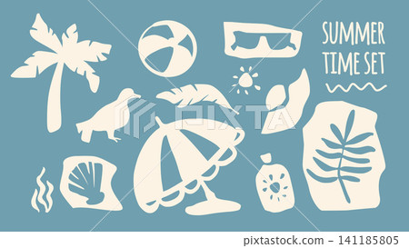 Boho summer beach icons, simple groovy stickers Boho summer beach icons, simple groovy stickers 141185805