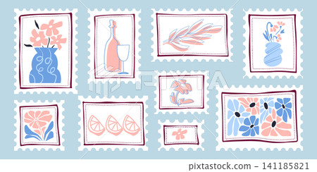 Retro stamps with Matisse floral pattern Retro stamps with Matisse floral pattern 141185821