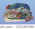 The collage of views of Positano at Italy along the stunning Amalfi Coast. 141185940