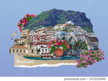 The collage of views of Positano at Italy along the stunning Amalfi Coast. The collage of views of Positano at Italy along the stunning Amalfi Coast. 141185940
