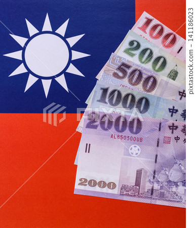 Taiwan, Taiwanese paper banknotes and coins, dollars of various denominations. Taiwanese dollars 141186023
