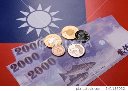 Taiwan, Taiwanese paper banknotes and coins, dollars of various denominations. Taiwanese dollars 141186032