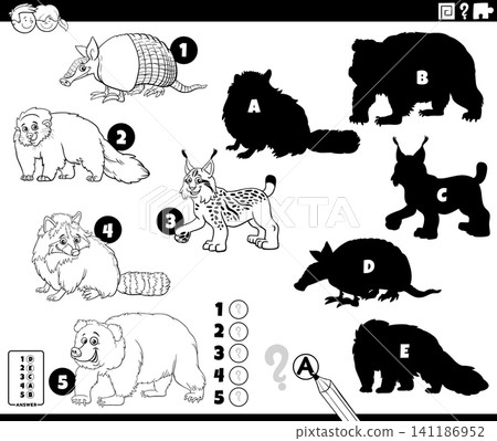shadows puzzle with cartoon wild animal characters coloring page shadows puzzle with cartoon wild animal characters coloring page 141186952
