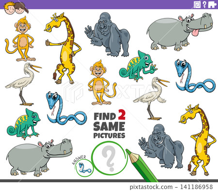 find two same cartoon wild animal characters educational activity find two same cartoon wild animal characters educational activity 141186958