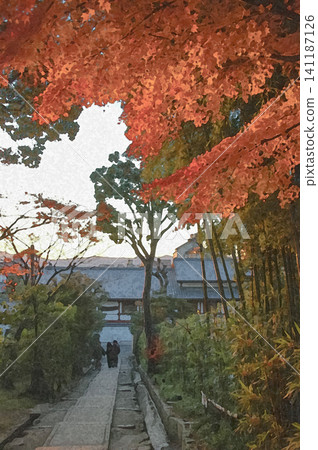 A tunnel of fiery autumn leaves and the charming Daidokoro-zaka slope leading to Kodai-ji Temple. A tunnel of fiery autumn leaves and the charming Daidokoro-zaka slope leading to Kodai-ji Temple. 141187126