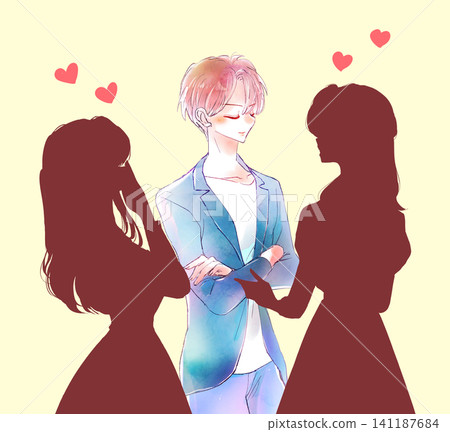 一位受女性歡迎的男子;一位女性的剪影。 一位受女性歡迎的男子;一位女性的剪影。 141187684