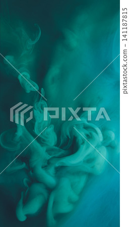 Smoke splash. Ink shot. Liquid pigment spray burst in green turquoise watercolor. Art haze color blend abstract defocused background. Smoke splash. Ink shot. Liquid pigment spray burst in green turquoise watercolor. Art haze color blend abstract defocused background. 141187815