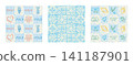 Amalfi style seamless pattern with hearts, ice cream, vases with flowers, majolica tiles, lemons, leaves and slogans. Retro stylized Italian mosaic amalficore backgrounds 141187901