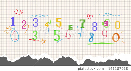 Hand drawn highlight marker numbers and signs Hand drawn highlight marker numbers and signs 141187918