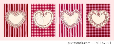 Heart frames with lace pattern, gingham background 141187921