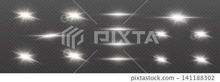 Various white light rays, starbursts, and glow effects on a transparent background Various white light rays, starbursts, and glow effects on a transparent background 141188302