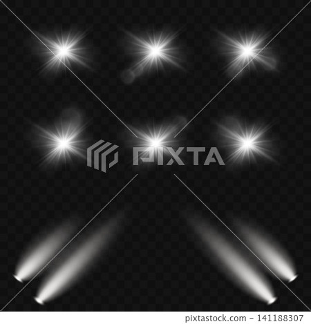 Transparent graphic elements showing bright starbursts and directional spotlights for design Transparent graphic elements showing bright starbursts and directional spotlights for design 141188307