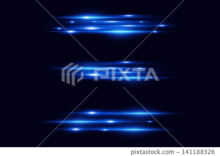 Blue light streaks moving horizontally across a dark background representing speed and technology Blue light streaks moving horizontally across a dark background representing speed and technology 141188326