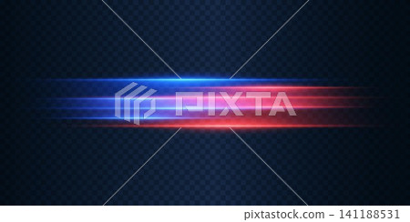 Red and blue light streaks creating a dynamic motion blur effect on transparent background Red and blue light streaks creating a dynamic motion blur effect on transparent background 141188531