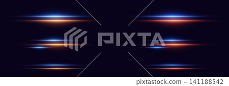 Digital light streaks with glowing blue and orange creating a futuristic abstract background 141188542