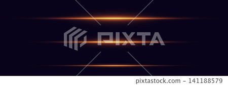 Three bright orange glowing horizontal lines extending across a dark background 141188579