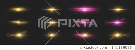 Set of various light effects, creating luminous lens flares and bright starbursts on transparent background Set of various light effects, creating luminous lens flares and bright starbursts on transparent background 141189056