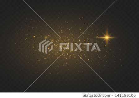 Golden particles scattering with a shining star creating a festive and magical glow Golden particles scattering with a shining star creating a festive and magical glow 141189106