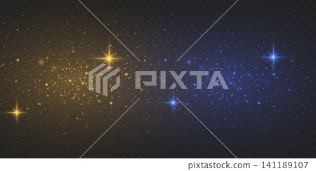 Glowing golden and blue bokeh light particles creating a magical gradient overlay effect Glowing golden and blue bokeh light particles creating a magical gradient overlay effect 141189107