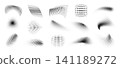 Halftone dotted abstract patterns with warped optical dot waves, geometric 3D illusion shapes and monochrome futuristic vector elements isolated on white 141189272