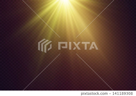 Golden light rays shining down, creating a warm glowing effect on a transparent background Golden light rays shining down, creating a warm glowing effect on a transparent background 141189308