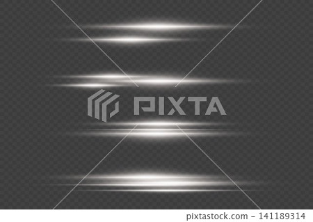 White horizontal light lines creating a glowing, transparent, and vibrant motion effect White horizontal light lines creating a glowing, transparent, and vibrant motion effect 141189314