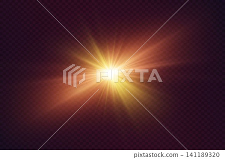 Bright light source emitting yellow and orange beams against a dark transparent background Bright light source emitting yellow and orange beams against a dark transparent background 141189320