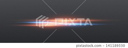 Dynamic glowing light streaks creating a futuristic lens flare effect 141189330