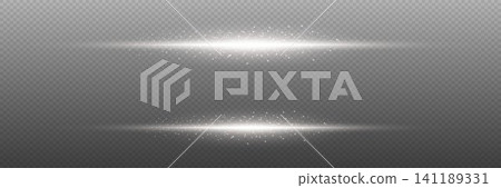 White glowing light stripes with sparkling dust creating a horizontal flare effect 141189331